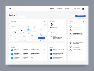 health dashboard activity app appointments brandnew clean dashboard design documents map minimal simple ui web white