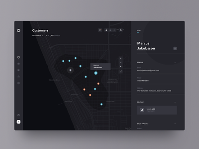 mapping customers app brandnew clean dark dashboard design detail lead map minimal pin simple ui web