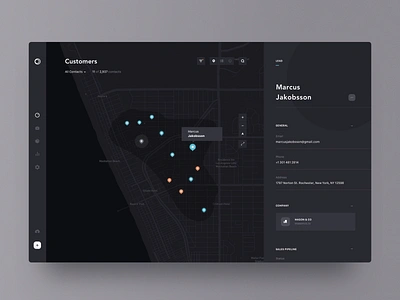 mapping customers app brandnew clean dark dashboard design detail lead map minimal pin simple ui web