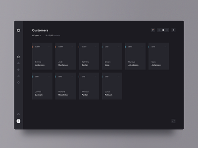 contacts app brandnew clean customers dark design filter grid list minimal simple tool ui
