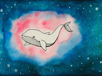 Whale illustration space watercolor whale