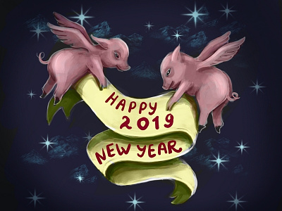 Happy New Year ! 2019 cute happynewyear illustration piggies