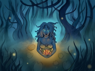Water Lady dryad illustration krita mysterious night nymph sketch swamp waterlily