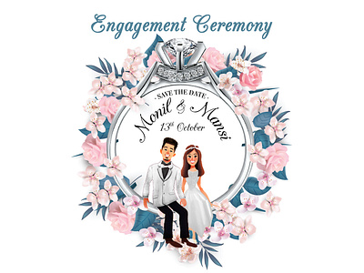 Engagement Ceremony Invitation Design bride groom caricature cartoon character concept couple design event invitation flat illustration indian puppetstree typography vector wedding cards