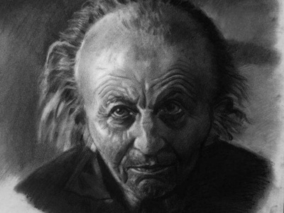 Old man charcoal drawing portrait traditional art