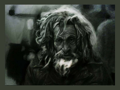 Old man charcoal drawing illustration portrait traditional art