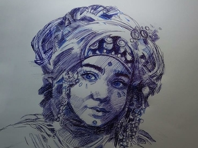 Girl drawing portrait traditional art