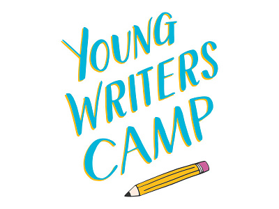 Young Writers Camp illustrated logo brush lettering camp day camp lettering pencil write writing