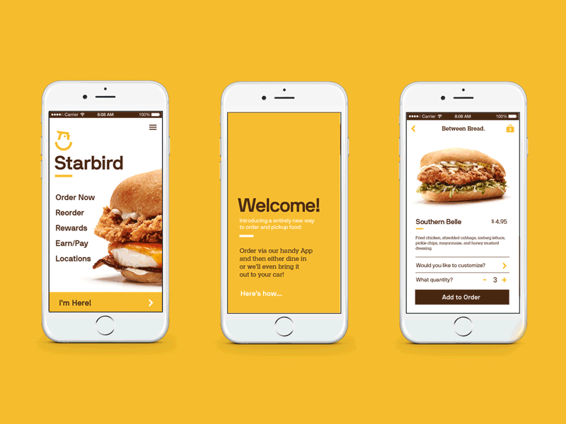 Starbird Online Ordering App app clean food icons interaction minimal navigation ordering photography ui