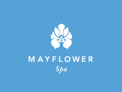 Mayflower Inn & Spa blue flower hotel icon inn logo strohl modern orchid spa
