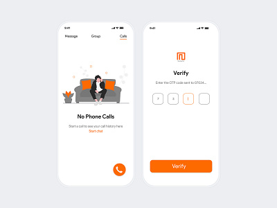 Empty State and Verification Screen UI messaging app orange simple