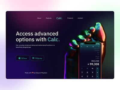 Calc. - Hero Section calculator hero section landing page simple ui