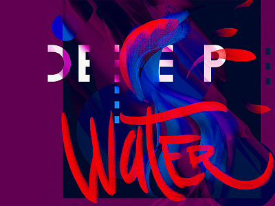 Deep Water abstract deep fish illustration lettering sea