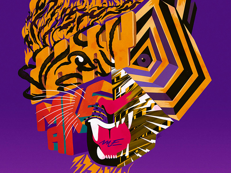 Tiger bolts 80 lettering painting tiger abstract illustration