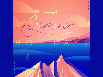 Summer - GradientDay05 challenge gradient graphic illustration illustrator landscape lettering lights vector
