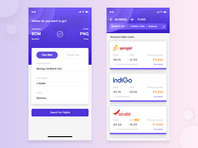 Flight Ticket Booking iOS App UI/UX Design Mockup