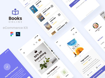 eCommerce UI Kit - Online Book Store app app design ecommerce app figma ios app online ecommerce app ui kit ui ui ki uiux user experience user interface ux