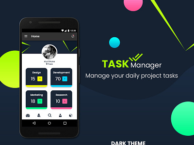 Task Manager App Design Mockup - Dark Theme branding design designinguimobile illustration mobile mobile app design mobileapp photoshop task manager app task manager app design ui uidesign userinterface ux ux challenge