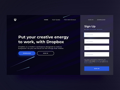 Dropbox Home Page Website Redesign