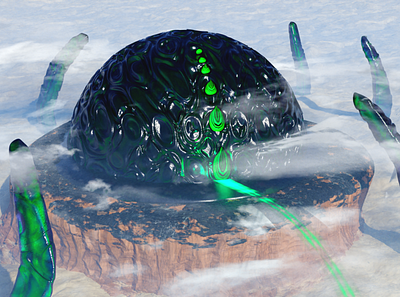 Alien Capsule 3D Render 2020 3d art 3drender alien blender desert landscape materials mesa meteor organic procedural sci fi