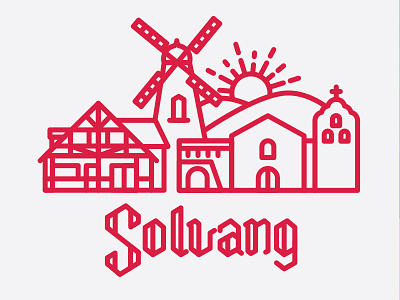 Solvang, Ca: Danish Capital of America bakery blackletter danish illustration mission monoweight type windmills