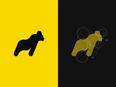 gorilla - golden ratio brand circles design flat golden ratio gorilla icon lines logo symbol