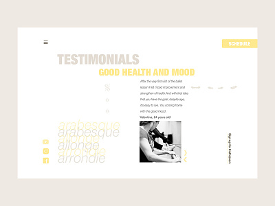 Ballet studio site design, Testimonials page