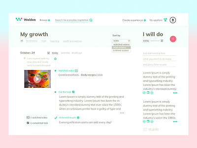 'My Growth' page for educational portal Walden