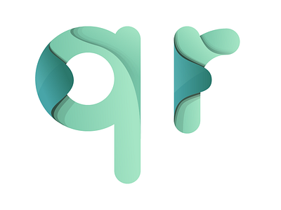 Letter q + r colorful green logo wave