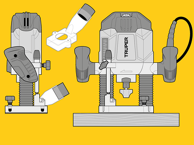 Router instructional illustration instructions isometric power tools tech technical technical illustration vector woodworking