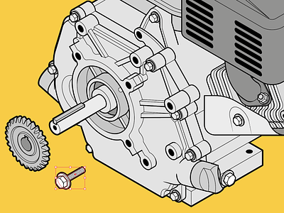 Isometric engine adobe illustrator blueprint cogwheel engine engineer instructional illustration isometric tech technical drawing technical illustration vector graphics