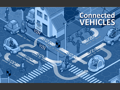 Connected Vehicles bicycle car connections house infographic isometric isometric design net network pedestrian street town traffic traffic lights truck van vector graphics vehicle vespa