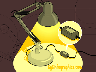 Turning ON and OFF balancedarmlamp blueprint click darkness detail fake 3d floatingarmlamp industrial design isometric isometric art lamp light off on switch tech technical drawing technical graphic technical illustration vector graphics