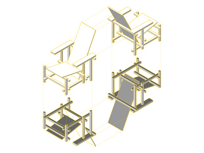 Red & Blue Chair isometric views
