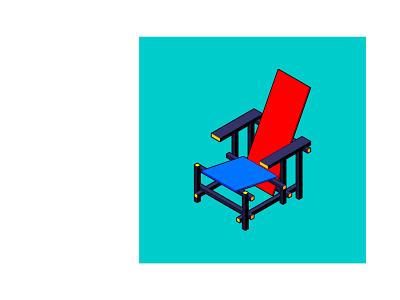 Isometric Red & Blue Chair adobe illustrator blueprint chair destijil furniture gerritrietveld industrial design isometric isometric art mondrian red and blue chair technical drawing technical graphics technical illustration vector graphics