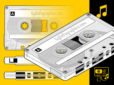Music Tape 60s 70s 80s 90s audio blueprints casette clasic detail instructional design isometric music recorder tape technical drawing technical graphic technical illustration vector graphics walkman zoom