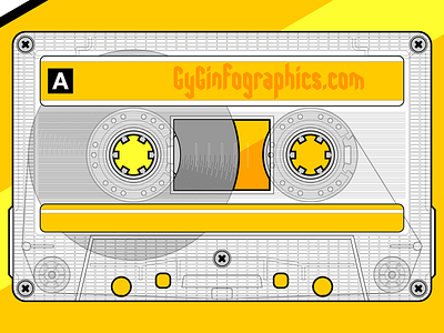 Music Tape II 70s 80s 90s audio casette classic front view instructional design motion graphics music nostalgia oldies side a tape technical drawing technical graphics technical illustration vector graphics