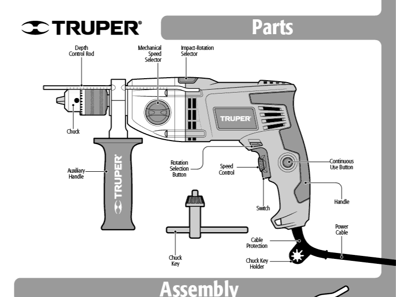 Hammer Drill assembly blue print drill instructions manual tool vector
