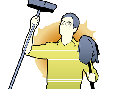 It's time to clean! broom character clean mop self portrait vector graphics vector illustration