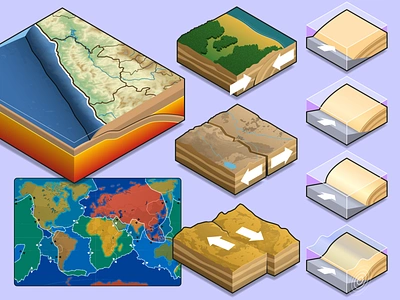 Earthquakes, Tsunamis, and Maps adobe illustrator earth educational geography geology illustration infographic infographic design isometric map nature science storytelling technical drawing technical illustration vector graphics