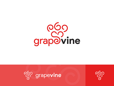 Grapevine Logo Wordmark black design grapes grapevine icon logo minimal passion red simple spirals vector winery