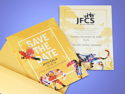 JFCS of the Suncoast Gala Save the Date animals design jungle print save the date simple yellow