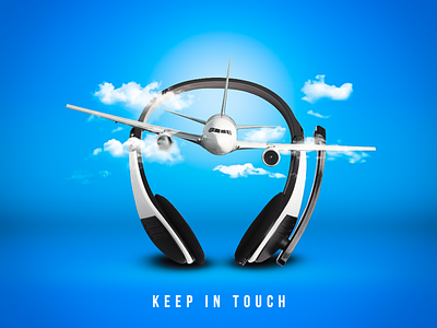 Keep in Touch aeroplane art background blue branding clouds colorful design graphic desi headphones illustration layout logo media photoshop plane poster sky social vector