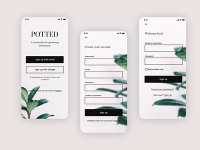 Daily UI 001 app daily ui dailyui design login mobile modern plants product design sign up signup ui