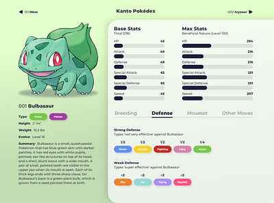 001 Bulbasaur data design information pokemon stats web webdesign