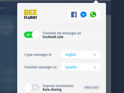 BeeFluent Menu beefluent browser design extension language menu settings software ui