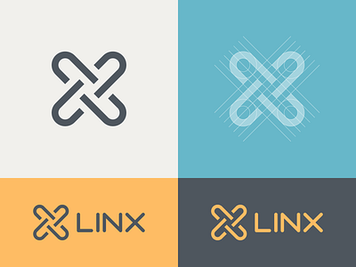 Linx Logo brand colors brand identity branding clickpivot colors grid link linx logo logo design mark minimal thick lines yellow blue