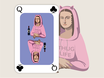 Playing card card cat ears game illustration lisa mona playing queen vector