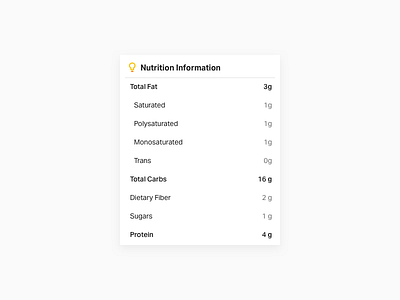 Nutrition table list