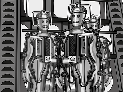 Doctor Who Tomb of the Cybermen 1960s alien art bbc black and white character design cyberman cybermen digital art digital design doctor who illustration illustrator monster retro sci fi science fiction sketching tardis vector